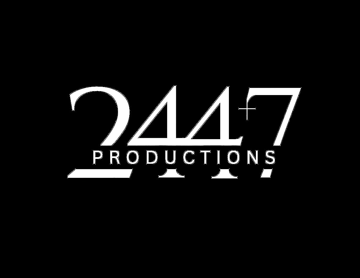 2447 Productions logo with white geometric text on black background