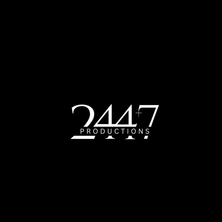 2447 Productions logo on black background, featuring white text with stylized numbers and productions wordmark